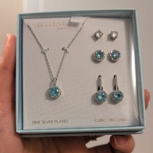 Silver and Blue 4 Piece Necklace And Earrings Set NWT